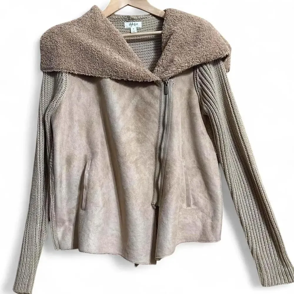 Style & Co Faux Shearling Moto Jacket M